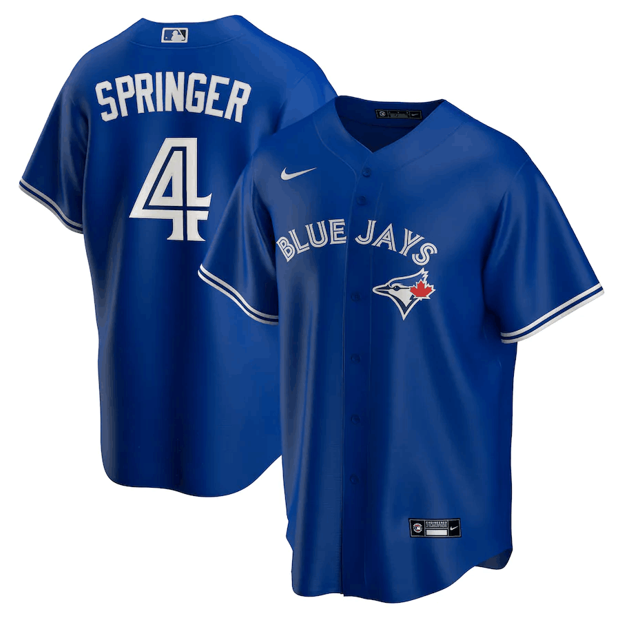 Men's Toronto Blue Jays #4 George Springer Blue MLB Cool Base Stitched Jersey Men's Toronto Blue Jays #4 George Springer Blue MLB Cool Base Stitched Jersey
